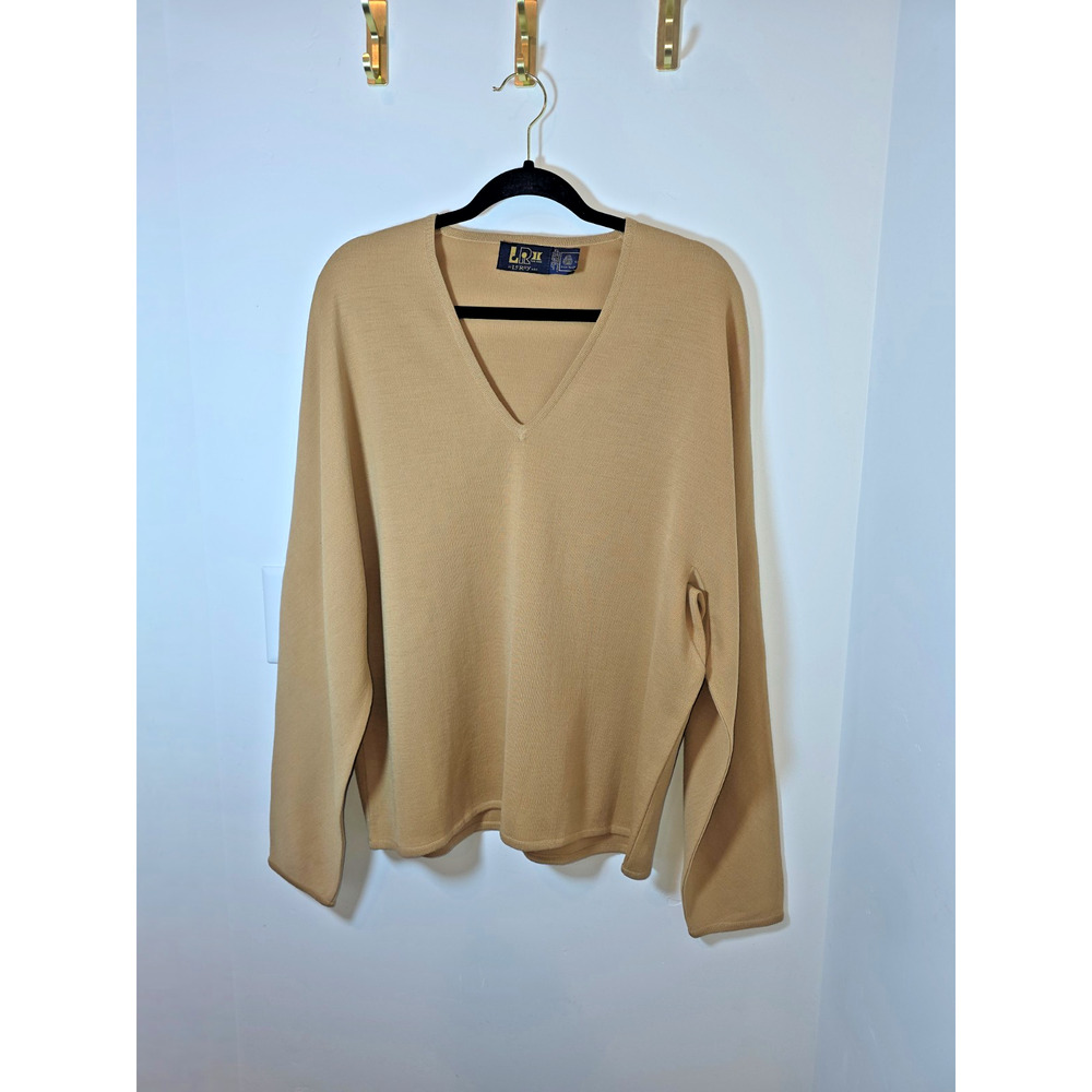 Vintage LeRoy Pullover Men's XL Tan 100% Wool Sweater V Neck Preppy Classic